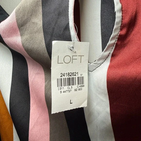 LOFT Women's Striped Cold Shoulder Blouse Satin Halter Neck Top Size Large NWT - Picture 6 of 9